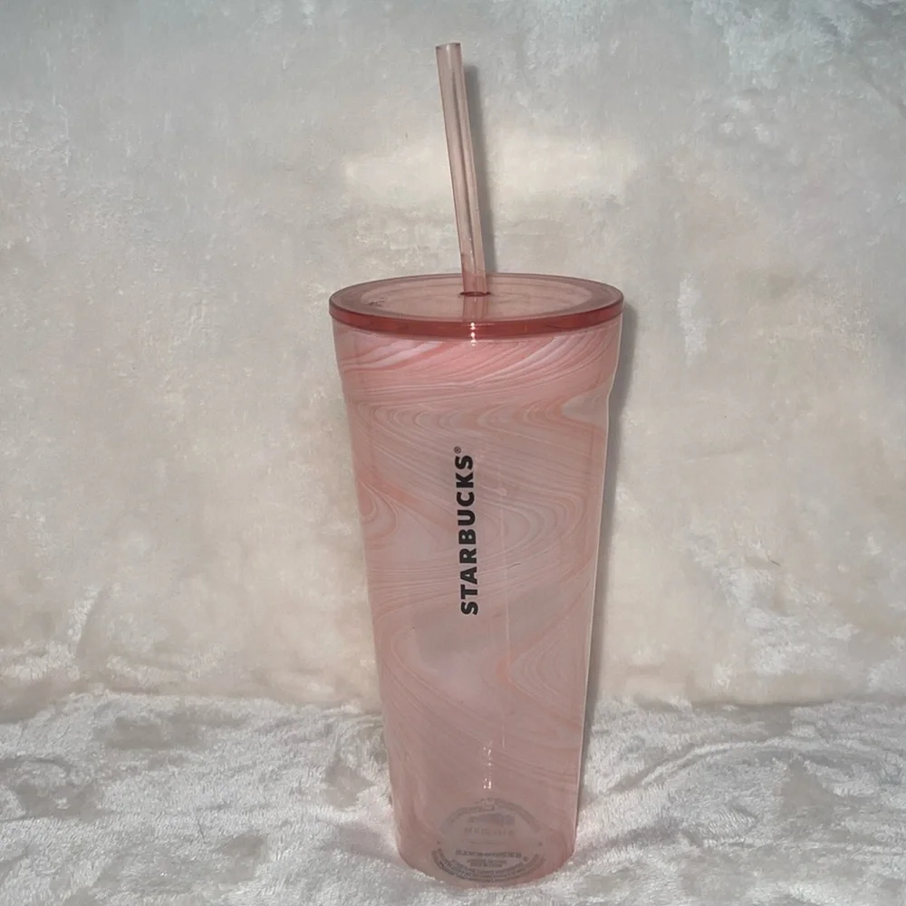 Starbucks 2017 Coral Pink Marble Double Wall Glass Tumbler Venti 20oz Ultra Rare